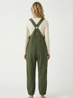 Women's Fleece Thermal Overalls With Zippered Pockets-Jumpsuits & Overalls-CAMOUFIT-Khaki-S-Camoufit
