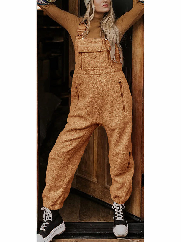 Women's Fleece Thermal Overalls With Zippered Pockets 10