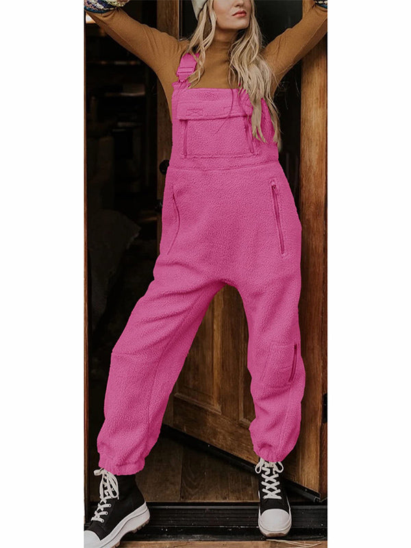 Women's Fleece Thermal Overalls With Zippered Pockets 11
