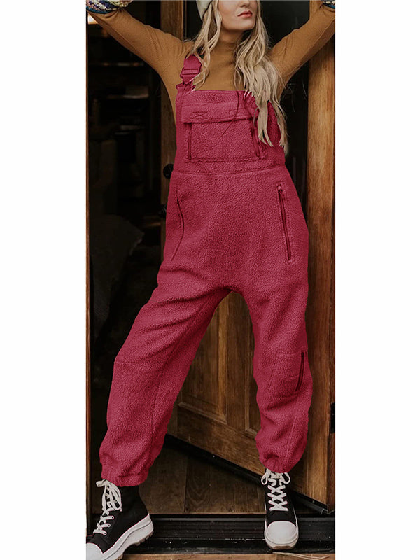 Women's Fleece Thermal Overalls With Zippered Pockets 12