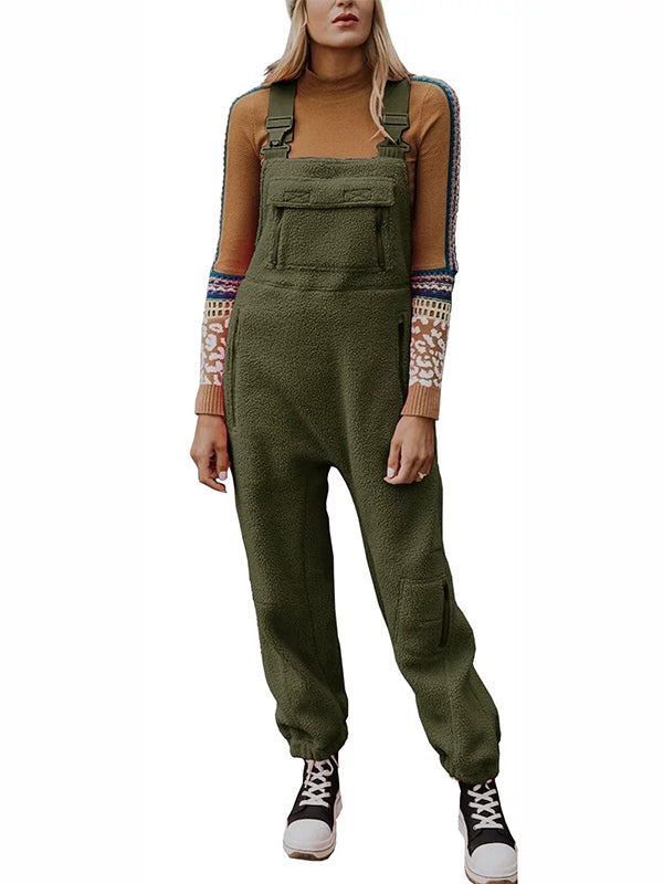 Women's Fleece Thermal Overalls With Zippered Pockets 2