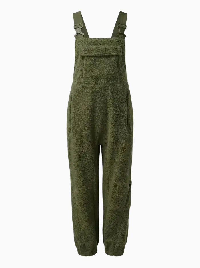 Women's Fleece Thermal Overalls With Zippered Pockets-Jumpsuits & Overalls-CAMOUFIT-Khaki-S-Camoufit