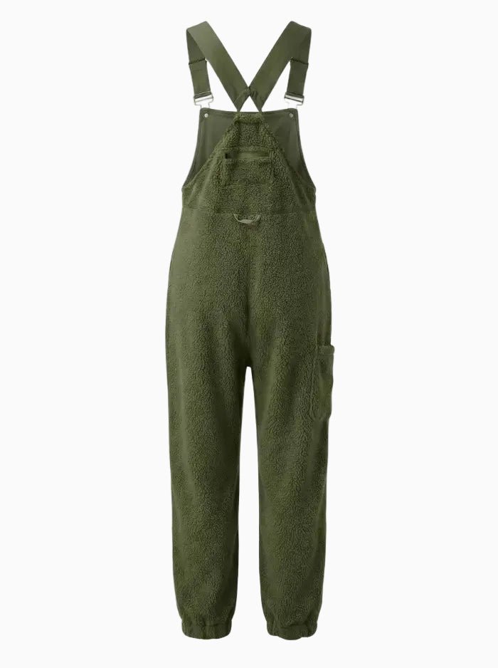 Women's Fleece Thermal Overalls With Zippered Pockets-Jumpsuits & Overalls-CAMOUFIT-Khaki-S-Camoufit
