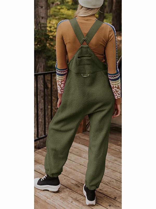 Women's Fleece Thermal Overalls With Zippered Pockets 4