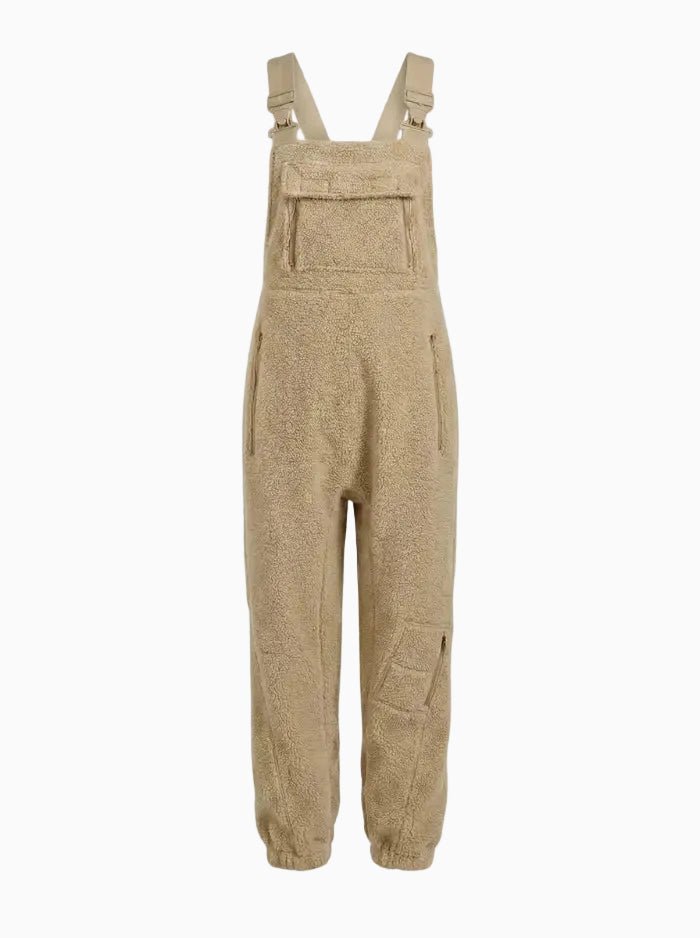 Women's Fleece Thermal Overalls With Zippered Pockets-Jumpsuits & Overalls-CAMOUFIT-Khaki-S-Camoufit