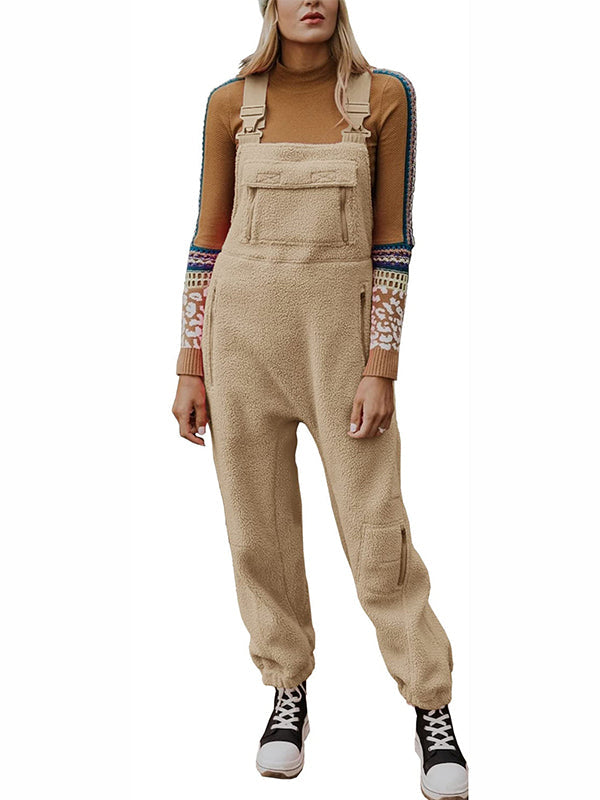 Women's Fleece Thermal Overalls With Zippered Pockets 5