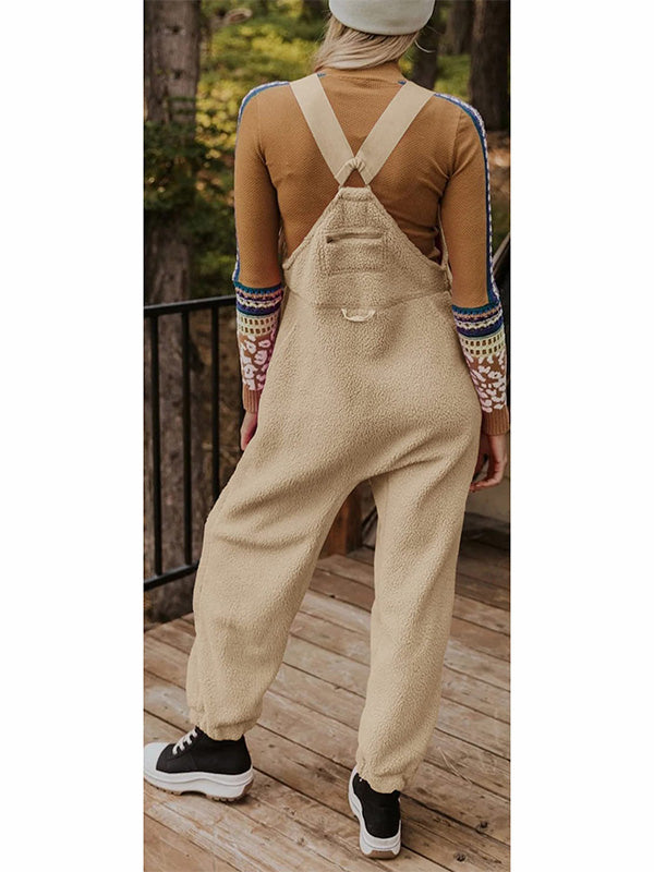 Women's Fleece Thermal Overalls With Zippered Pockets 7