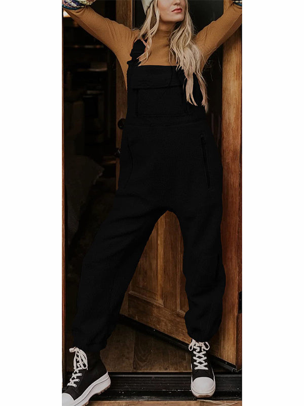 Women's Fleece Thermal Overalls With Zippered Pockets 8