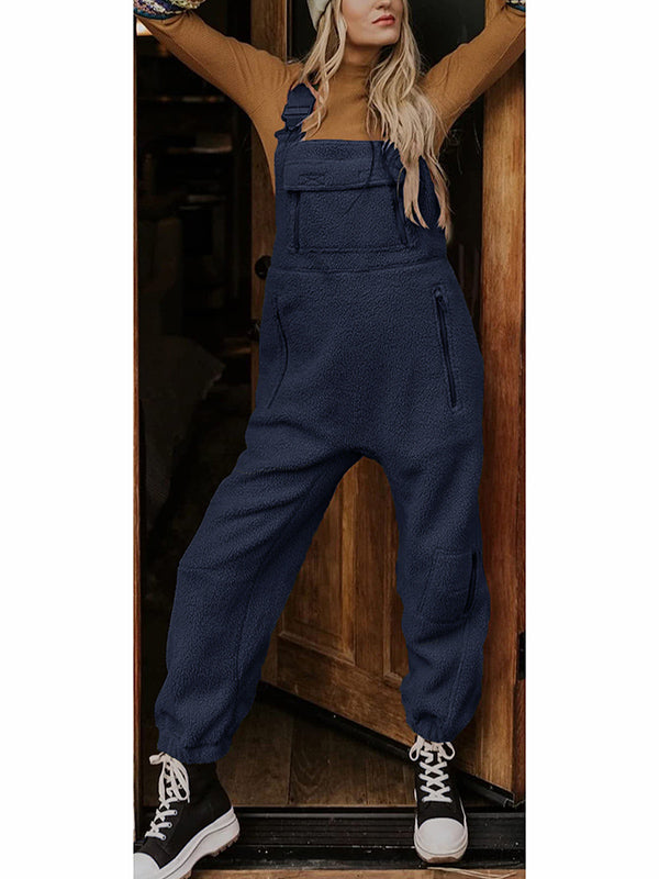 Women's Fleece Thermal Overalls With Zippered Pockets 9