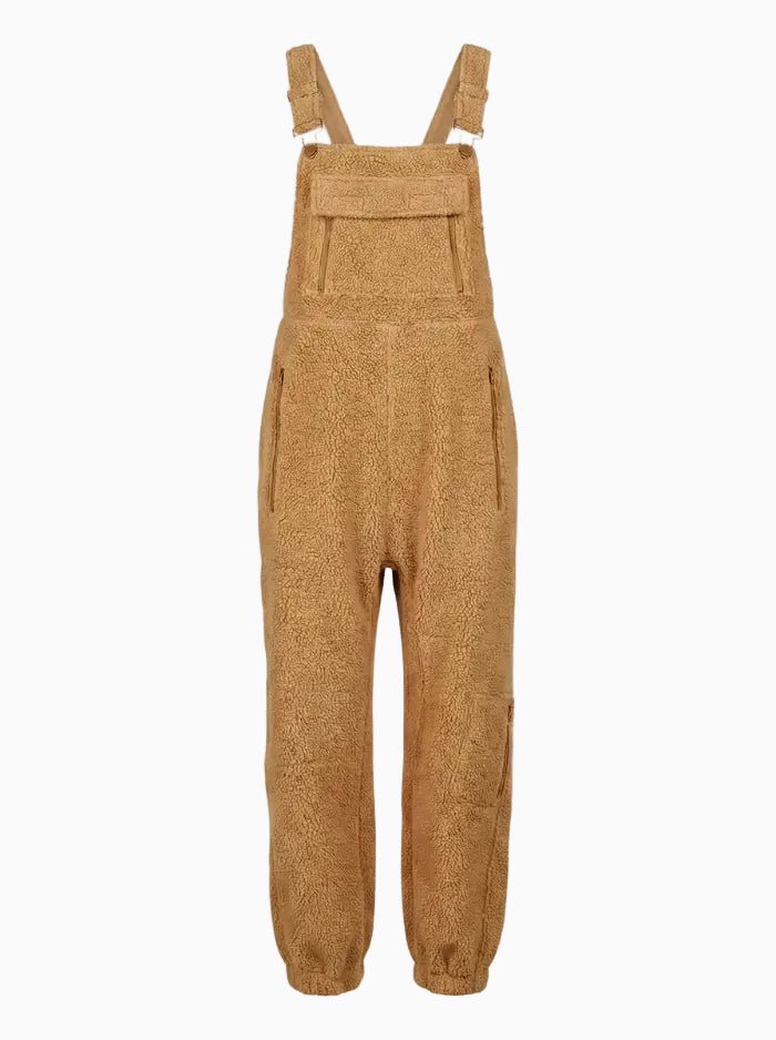 Women's Fleece Thermal Overalls With Zippered Pockets-Jumpsuits & Overalls-CAMOUFIT-Khaki-S-Camoufit