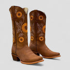 Calyra | Cowgirl Boots for Women – Floral Embroidered Block Heel Fit-Women's Cowboy Boots-Brown-4-Camoufit