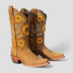 Calyra | Cowgirl Boots for Women – Floral Embroidered Block Heel Fit-Women's Cowboy Boots-Khaki-4-Camoufit
