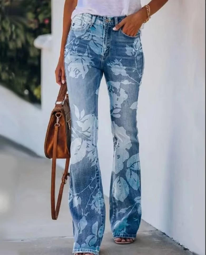 Rosavie | Floral Jeans for Women – Cotton Blend Relaxed Fit-Women's Jeans-White Flowers-S-Camoufit