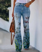 Rosavie | Floral Jeans for Women – Cotton Blend Relaxed Fit-Women's Jeans-Green Flowers-S-Camoufit