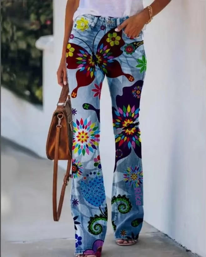 Rosavie | Floral Jeans for Women – Cotton Blend Relaxed Fit-Women's Jeans-Geometric Flower-S-Camoufit