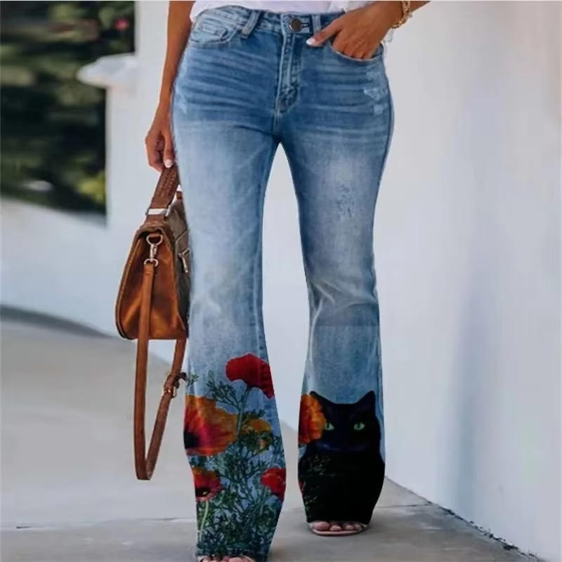 Rosavie | Floral Jeans for Women – Cotton Blend Relaxed Fit-Women's Jeans-Cat and Flowers-S-Camoufit