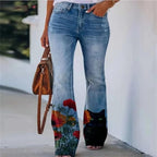 Rosavie | Floral Jeans for Women – Cotton Blend Relaxed Fit-Women's Jeans-Cat and Flowers-S-Camoufit