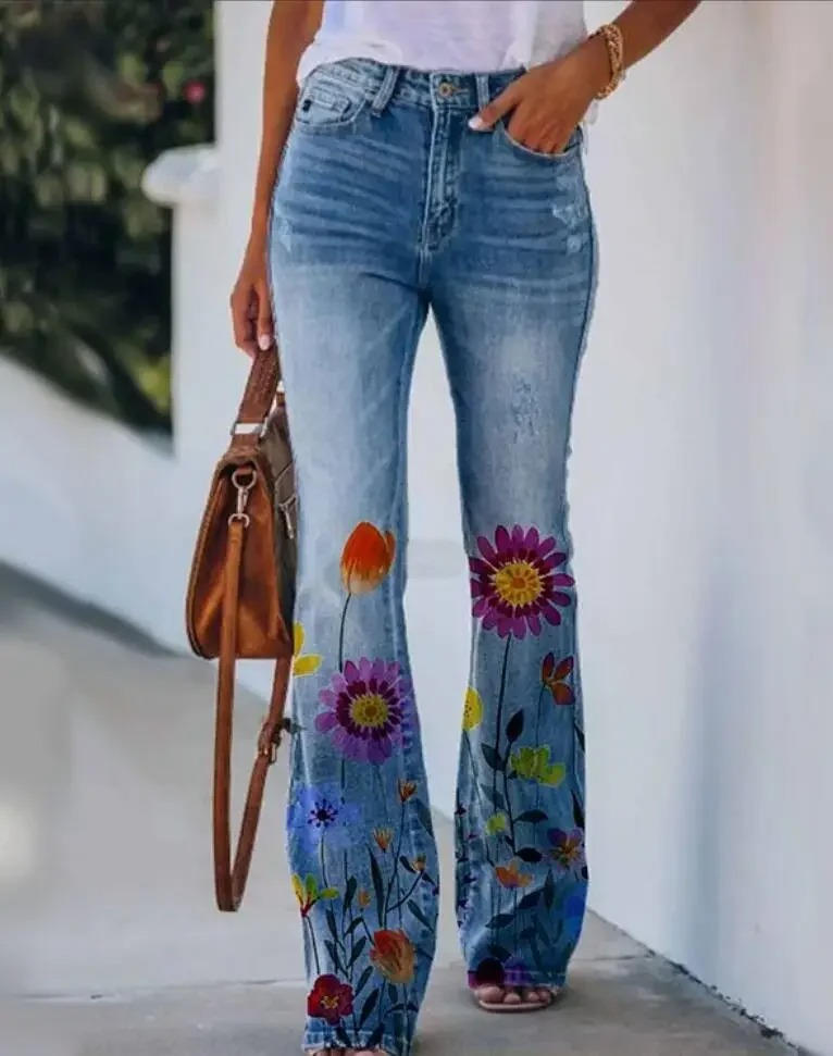 Rosavie | Floral Jeans for Women – Cotton Blend Relaxed Fit-Women's Jeans-Summer Flowers-S-Camoufit