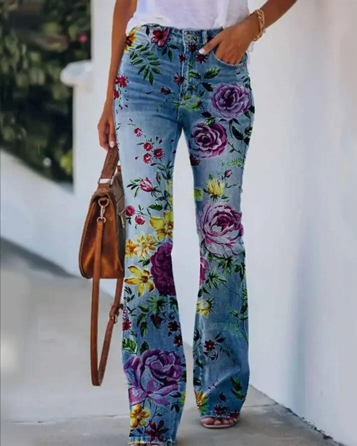 Rosavie | Floral Jeans for Women – Cotton Blend Relaxed Fit-Women's Jeans-Colourful Roses-S-Camoufit