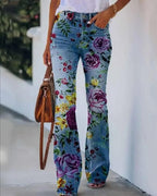 Rosavie | Floral Jeans for Women – Cotton Blend Relaxed Fit-Women's Jeans-Colourful Roses-S-Camoufit