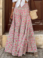 Roséa | Floral Maxi Skirt for Women - Boho Smocked Waist Flowy Printed Summer Elegant Fit-Women's Skirt-Light Pink-S-Camoufit