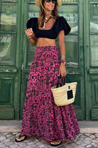 Roséa | Floral Maxi Skirt for Women - Boho Smocked Waist Flowy Printed Summer Elegant Fit-Women's Skirt-Pink-S-Camoufit