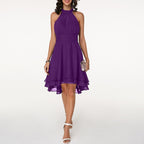 Women's Halter Chiffon Midi Dress – Elegant Cocktail Party Fit-Dresses-Purple-S-
