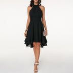 Women's Halter Chiffon Midi Dress – Elegant Cocktail Party Fit-Dresses-Black-S-