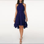 Women's Halter Chiffon Midi Dress – Elegant Cocktail Party Fit-Dresses-Navy Blue-S-