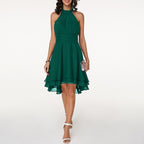 Women's Halter Chiffon Midi Dress – Elegant Cocktail Party Fit-Dresses-Green-S-