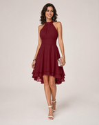 Women's Halter Chiffon Midi Dress – Elegant Cocktail Party Fit-Dresses-Red-S-