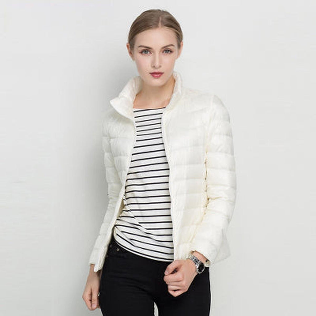 Clara Women's Lightweight Down Jacket - Waterproof Quilted Slim Fit-Puffer Jackets-White-M-Camoufit