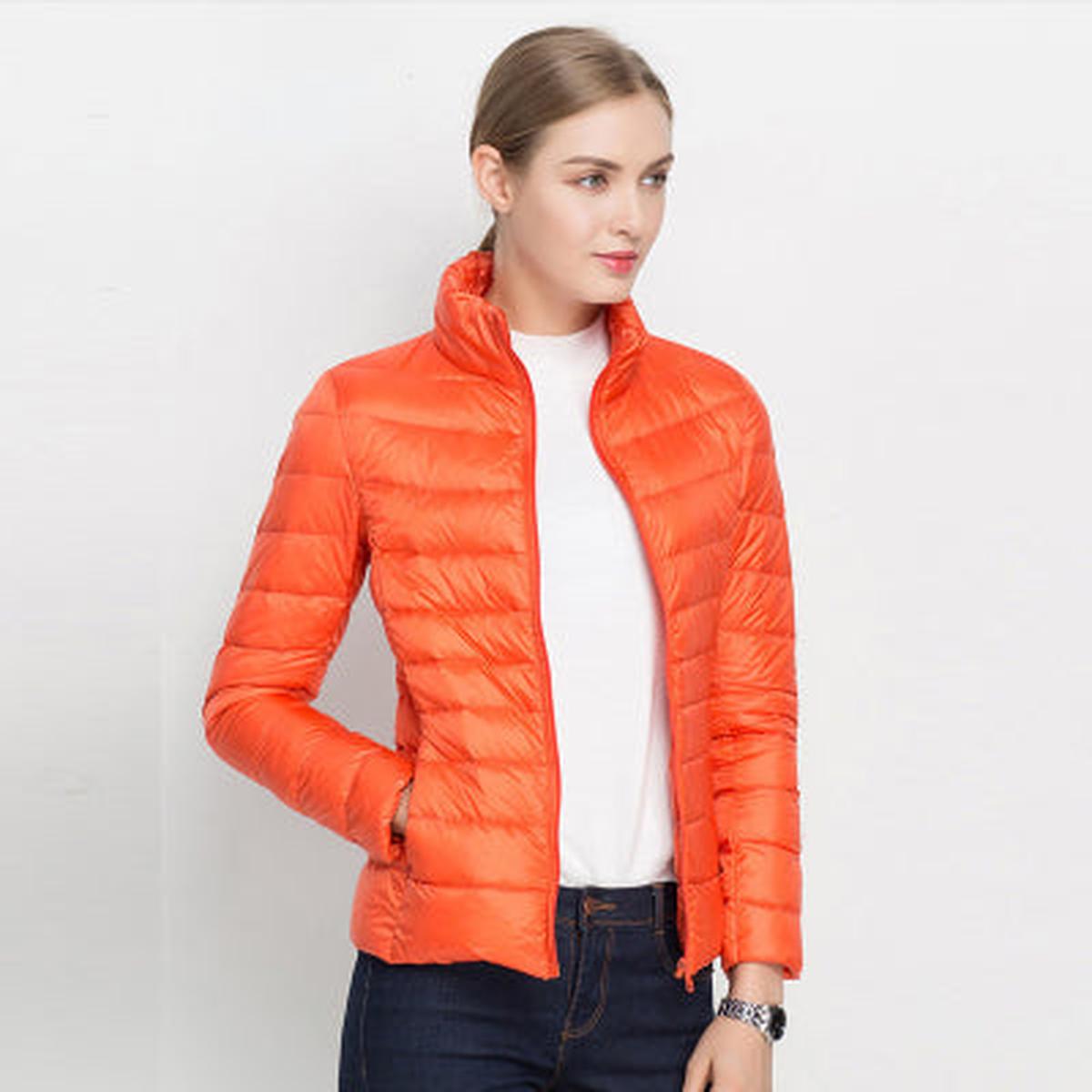 Clara Women's Lightweight Down Jacket - Waterproof Quilted Slim Fit-Puffer Jackets-Orange-M-Camoufit