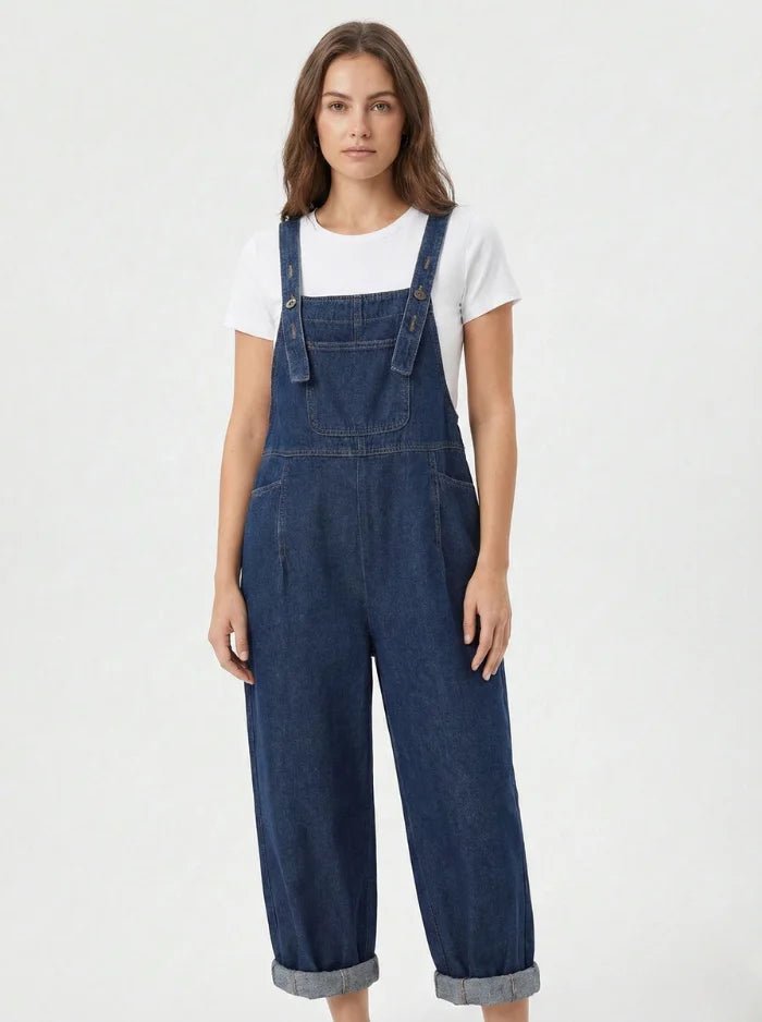 Women's Loose Multi-Pocket Denim Overalls-Jumpsuits & Overalls-CAMOUFIT-Blue-M-Camoufit