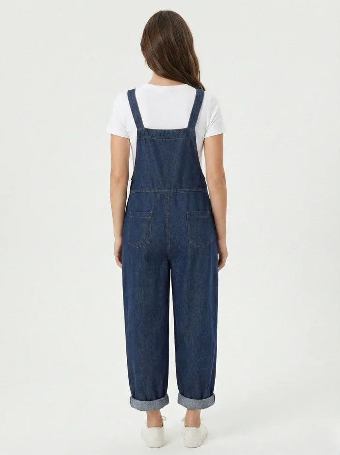 Women's Loose Multi-Pocket Denim Overalls-Jumpsuits & Overalls-CAMOUFIT-Blue-M-Camoufit