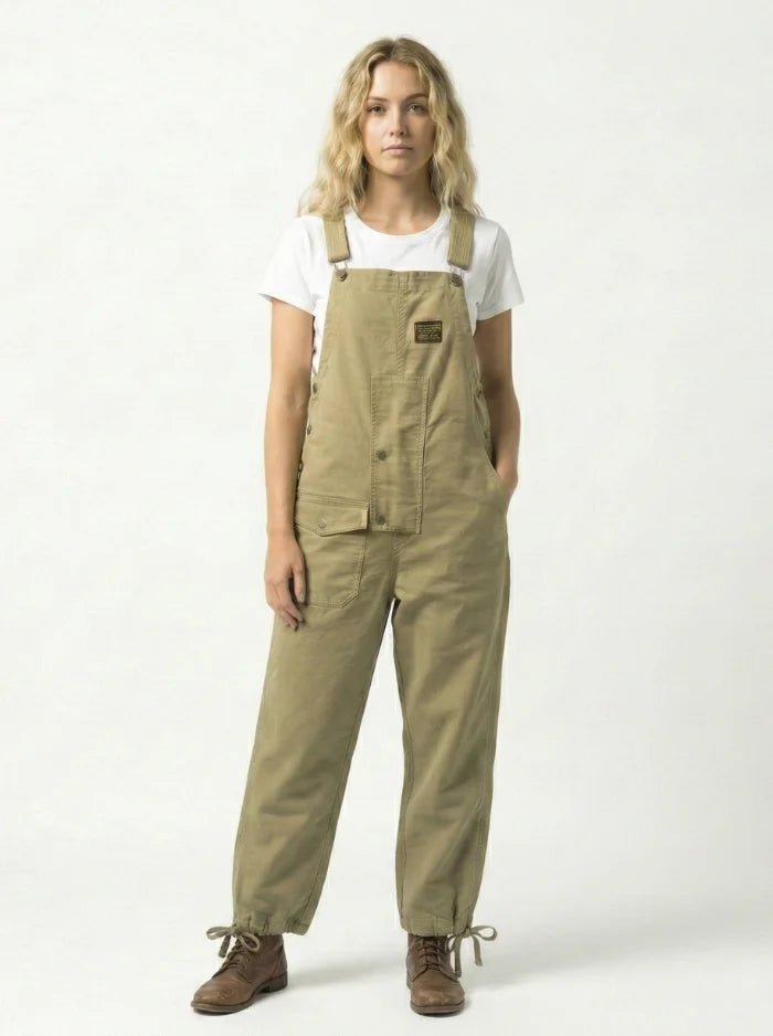 Women's Moleskin Overalls with Cinch Cord-Jumpsuits & Overalls-CAMOUFIT-Khaki-XS-Camoufit