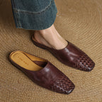Women's Mules Leather Woven Slip-On Shoes 0