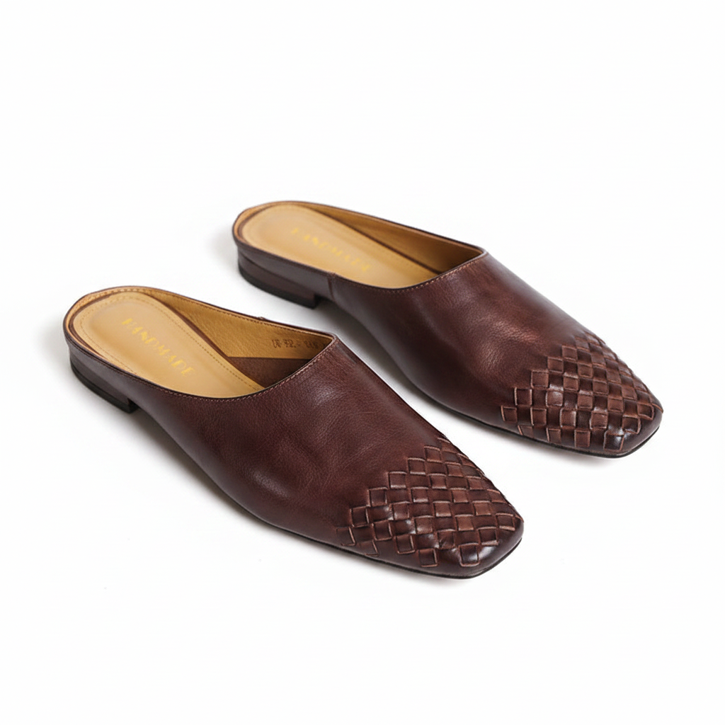 Women's Mules Leather Woven Slip-On Shoes 1