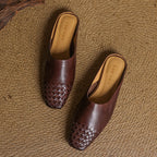 Women's Mules Leather Woven Slip-On Shoes 5