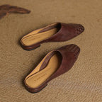 Women's Mules Leather Woven Slip-On Shoes 6