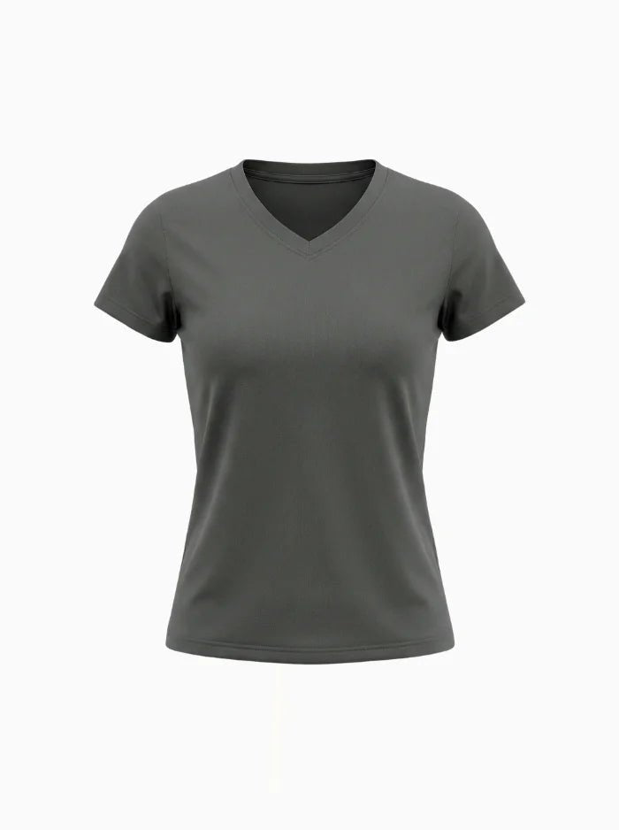 Women’s Quick-Dry V-Neck Performance T-Shirt-Women's T-shirt-CAMOUFIT-Dark Grey-S-Camoufit