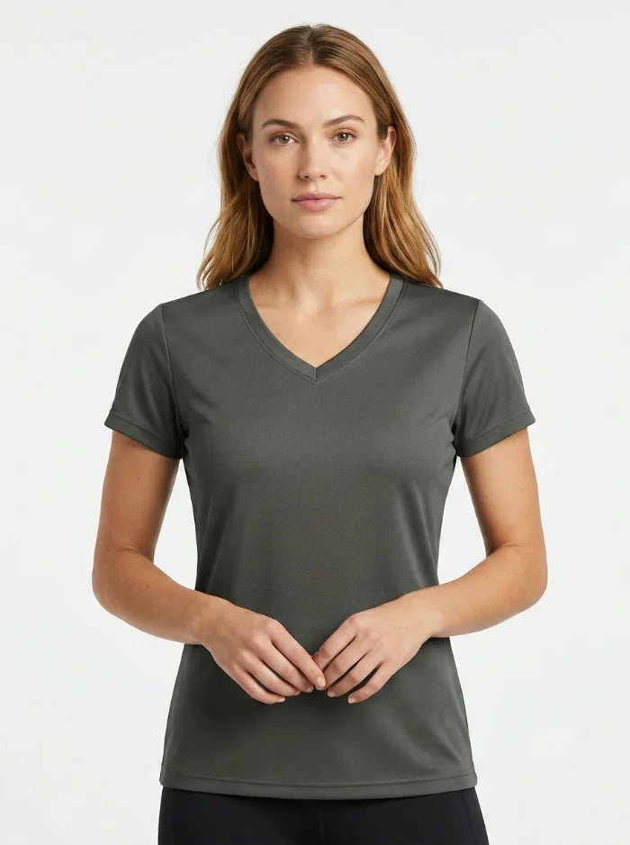 Women’s Quick-Dry V-Neck Performance T-Shirt-Women's T-shirt-CAMOUFIT-Dark Grey-S-Camoufit