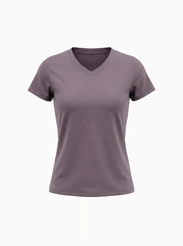 Women’s Quick-Dry V-Neck Performance T-Shirt-Women's T-shirt-CAMOUFIT-Grey Purple-S-Camoufit
