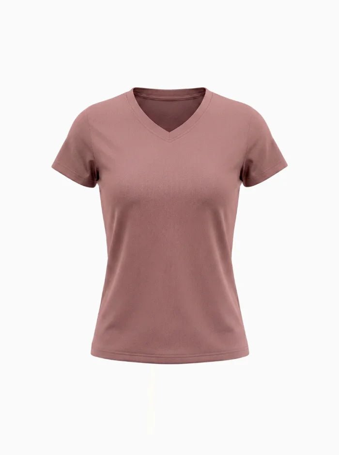 Women’s Quick-Dry V-Neck Performance T-Shirt-Women's T-shirt-CAMOUFIT-Grey Pink-S-Camoufit