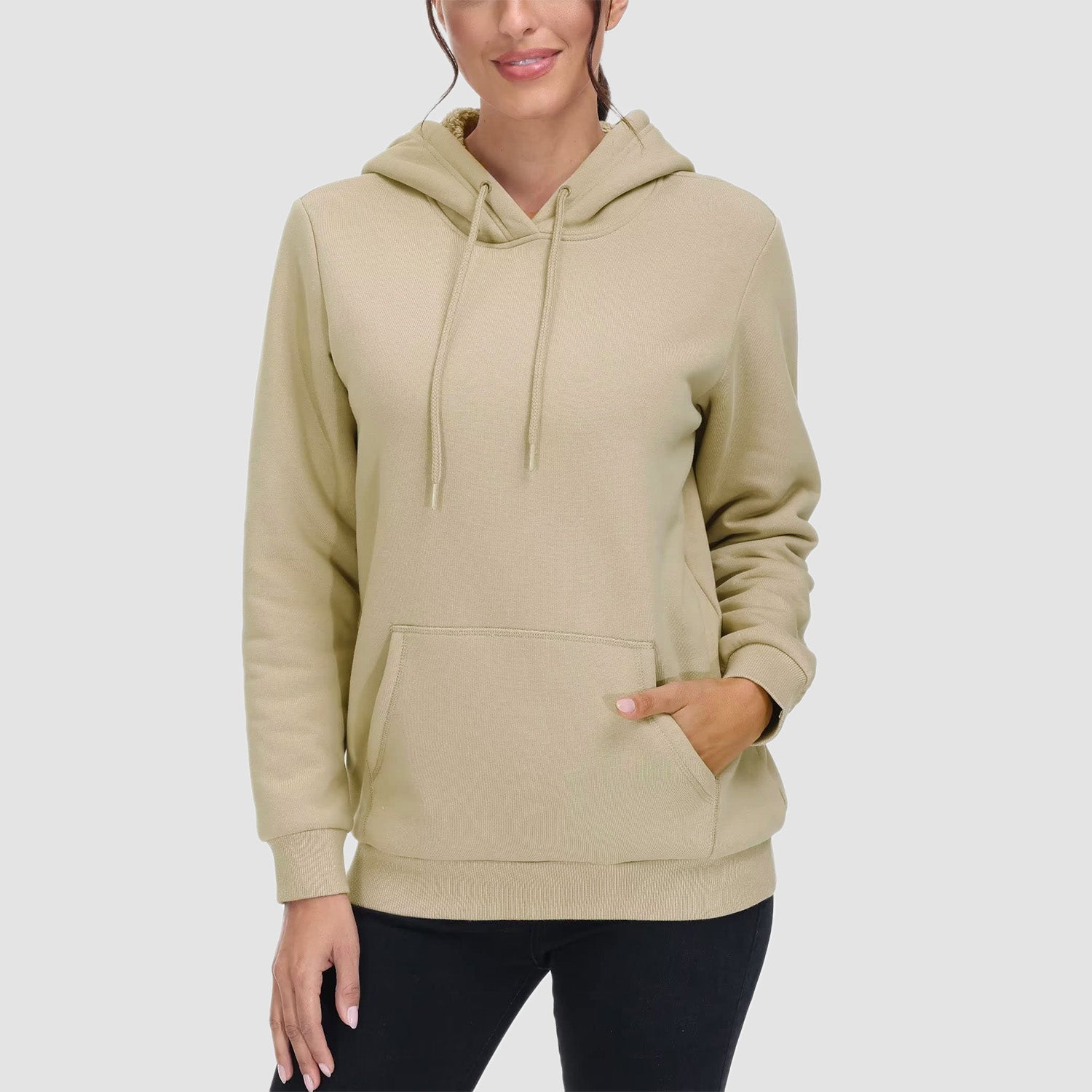 Evi Women's Fleece Hoodie – Warm Lined Comfort with Kangaroo Pocket-Women's hoodie-CAMOUFIT-Khaki-S-Camoufit