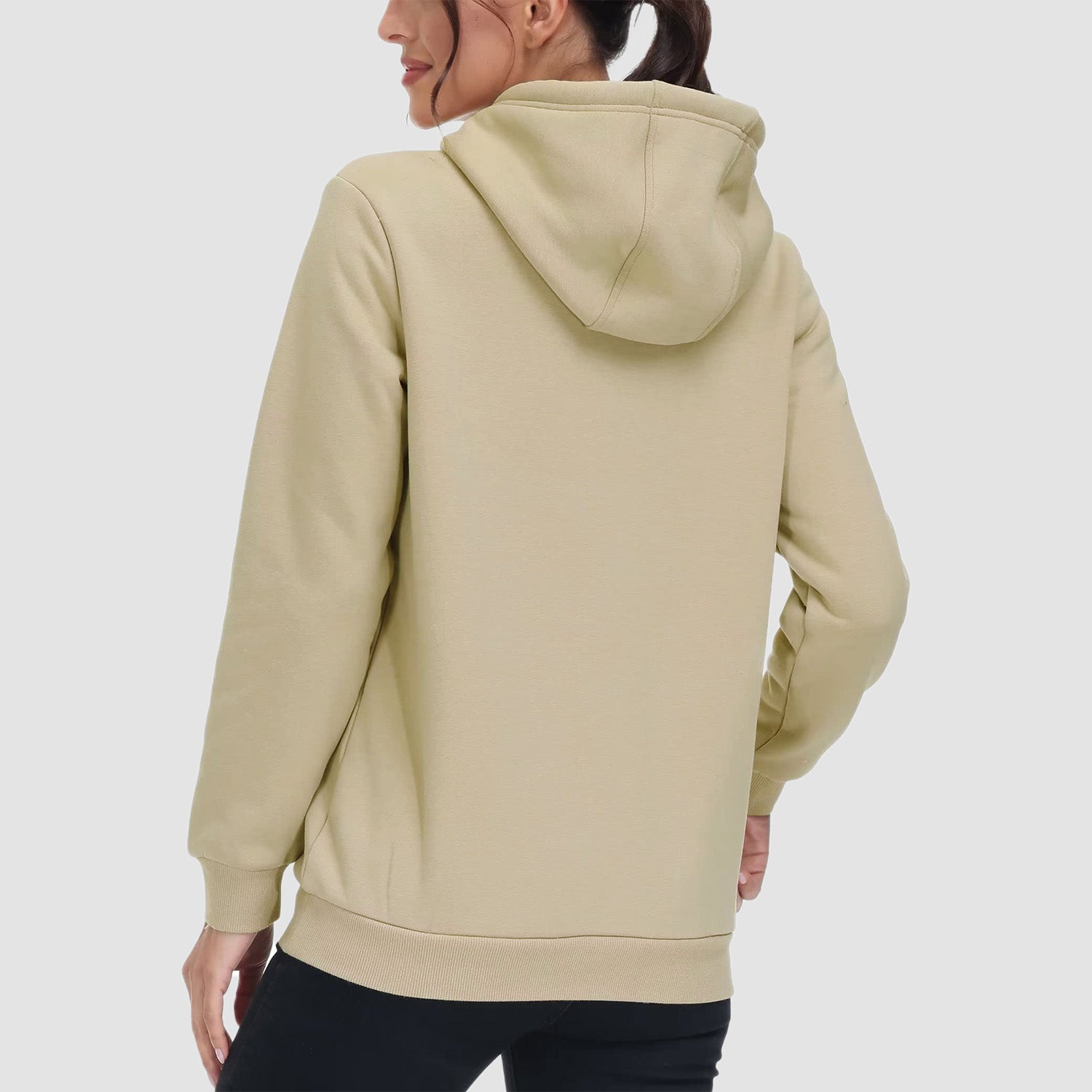Evi Women's Fleece Hoodie – Warm Lined Comfort with Kangaroo Pocket-Women's hoodie-CAMOUFIT-Khaki-S-Camoufit
