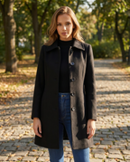 Vayelle | Women's Single Breasted Winter Trench Coat Wool Blend Tailored Elegant Long Jacket-Women's Trench Coats-Black-S-