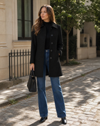 Vayelle | Women's Single Breasted Winter Trench Coat Wool Blend Tailored Elegant Long Jacket-Women's Trench Coats-Black-S-