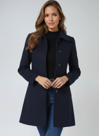 Vayelle | Women's Single Breasted Winter Trench Coat Wool Blend Tailored Elegant Long Jacket-Women's Trench Coats-Dark Blue-S-