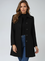Vayelle | Women's Single Breasted Winter Trench Coat Wool Blend Tailored Elegant Long Jacket-Women's Trench Coats-Black-S-